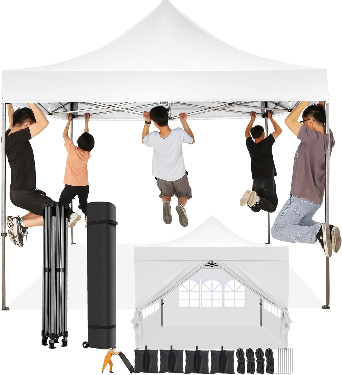 COBIZI 10x10 Pop up Canopy Tent with 4 Sidewalls, Waterproof Heavy Duty Commercial Canopy for Parties, Outdoor Tent, Garden Gazebo, Carry Bag with Wheel (10x10ft, White) White 10X10FT