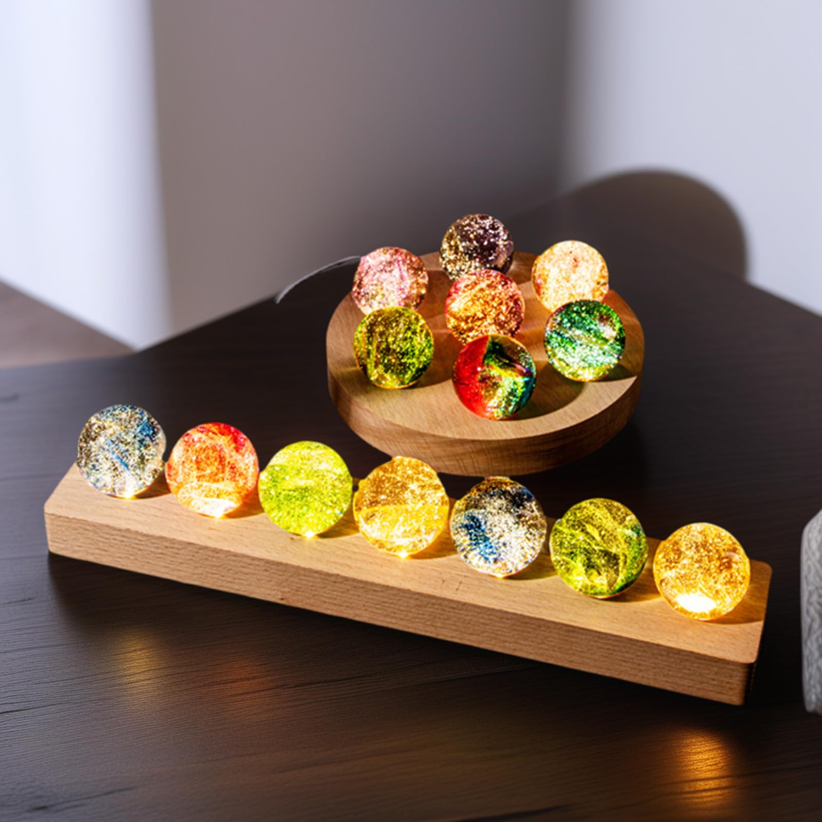 7 Core Memory Lamp,7 Core Memories Balls,3D Crystal Night Light Sleep Lamp Decorative USB Lights,Ice Cracked Balls Crystal Chakra,Best Gift for Holiday (Wood Grain-Round