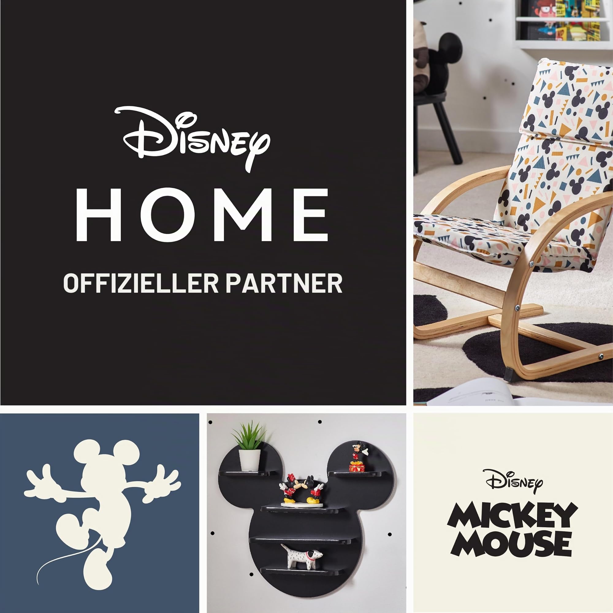 Disney Classic Micky Maus Tisch- und Stuhl-Set für 2 Personen, hält bis zu 30 kg pro Hocker, perfekt zum Spielen und für Aktivitäten, klein, schwarz