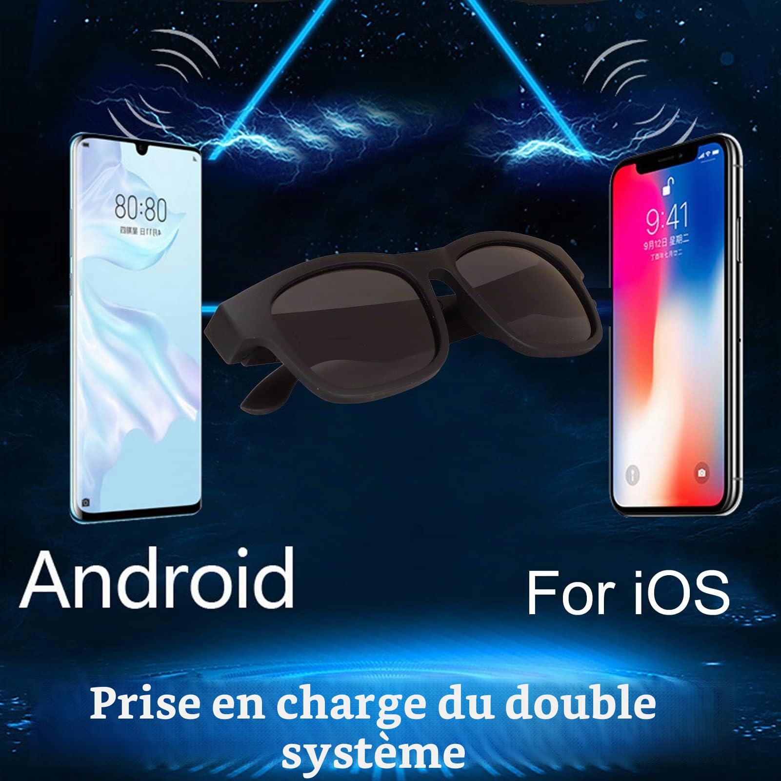 Lunettes Intelligentes, Lunettes de Audio Intelligentes avec Suppression du Bruit, Appels Mains Libres, Haut-Parleur Ouvert avec Connectivité Bluetooth pour Les Jeux, Les(Glamour