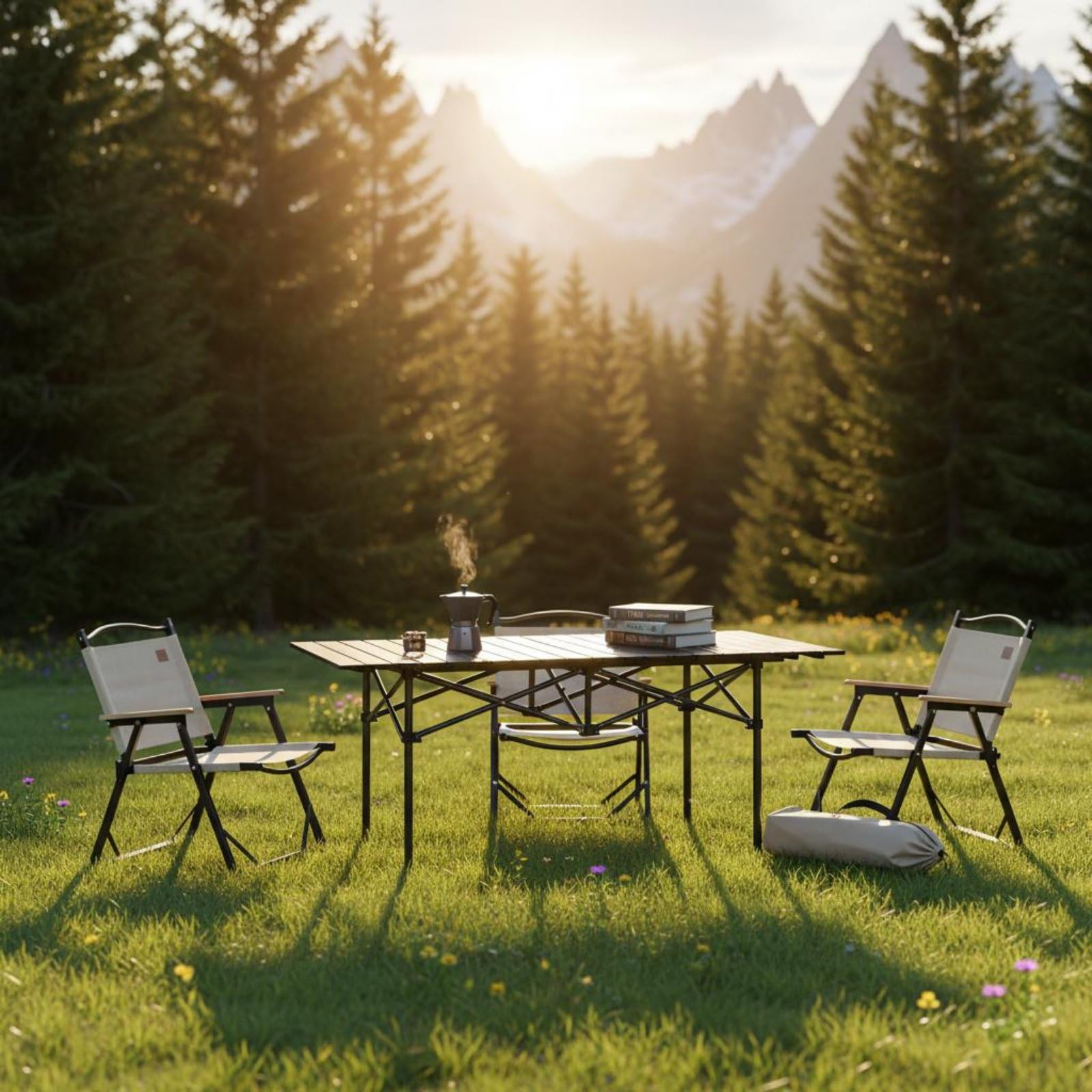 Perfeclan Mesa Plegable de Camping Portátil Enrollable de Exterior con Diseño Que Ahorra Espacio y Montaje Rápido sin Complicaciones Adecuada, Madera, 120