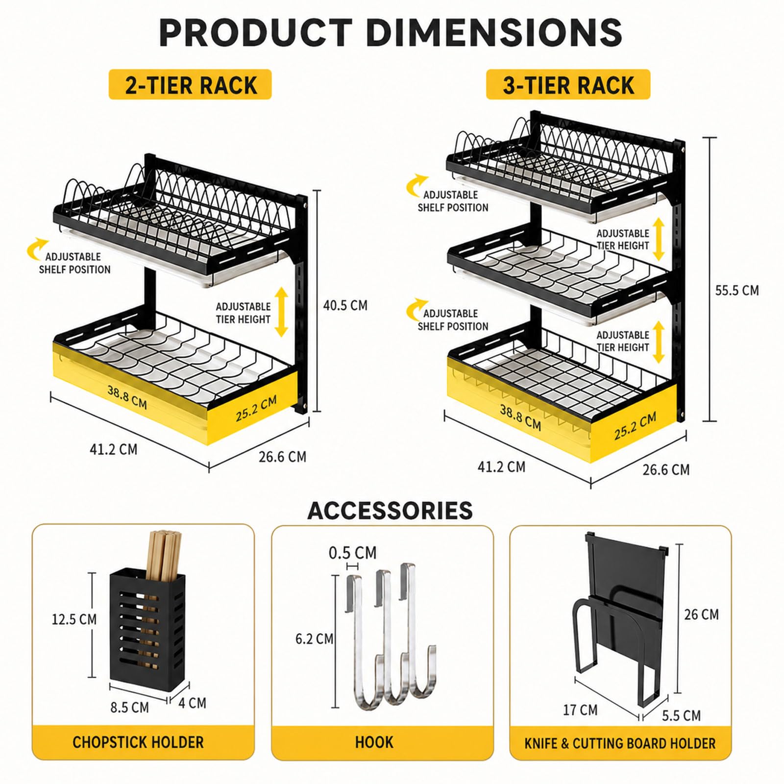 Escurridor de Platos de Pared,Escurreplatos De Pared De Acero Inoxidable,Escurridor De Platos con Bandeja,Estante para secar Platos Colgante,Ahorra Espacio,para Platos,Cuencos
