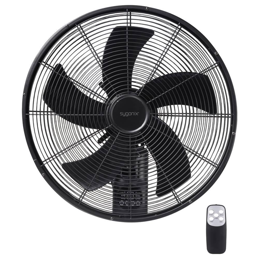 sygonix SY-6661434 Ventilateur mural 50 W (Ø x H) 45 cm x 45.5 cm noir avec télécommande, oscillant, minuteur, pivotant