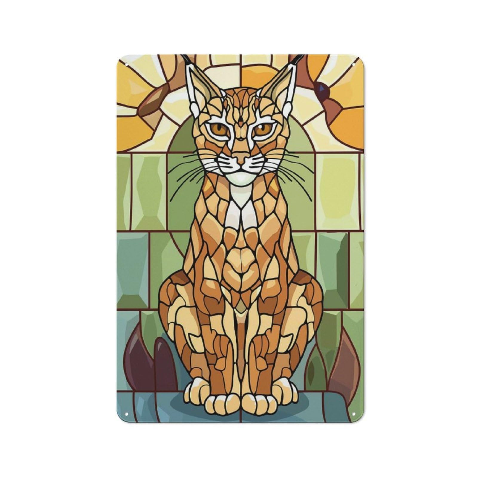 Junmoney Style-19 30X20cm Retro Tin Sign With Stained Glass Lynx For Living Room Wall, Housewarming Present For People Styling Living Room