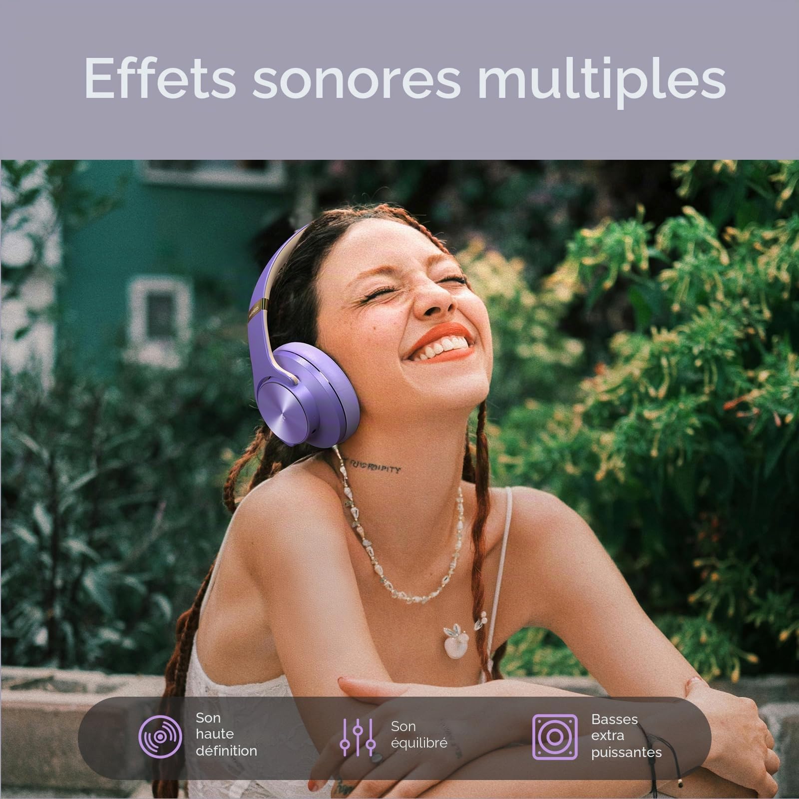 DOQAUS Casque Bluetooth sans Fil 90H Durée de Lecture,Casque Audio Bluetooth avec Microphone/3EQ,Wireless Headphones Pliable pour Ordinateurs/Téléphones Mobiles
