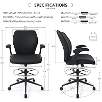 Vista 2 de Ergonomic Adjustable Drafting Chair Extra Tall Office Stool for Standing Desk, Mid Back Faux Leather Counter Height Comfortable Bar High Roll Tilt