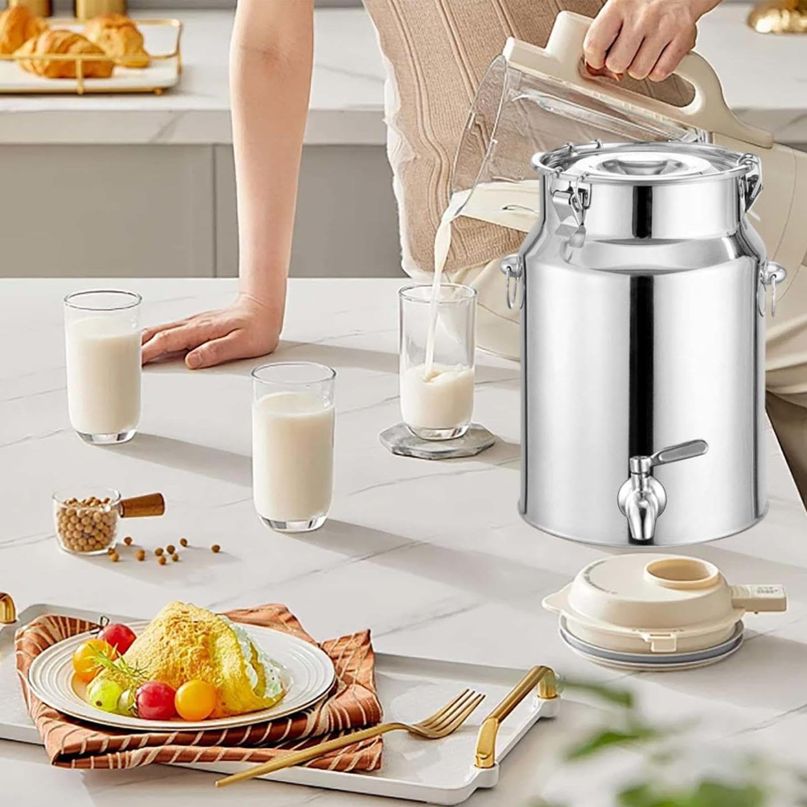 Bidone in Acciaio Per Olio Con Rubinetto 5 Litri Bidoni Acciaio Inox Per Olio Contenitore Per Latte in Acciaio Inox Per Cucina e Uso Domestico,Capacity-5L
