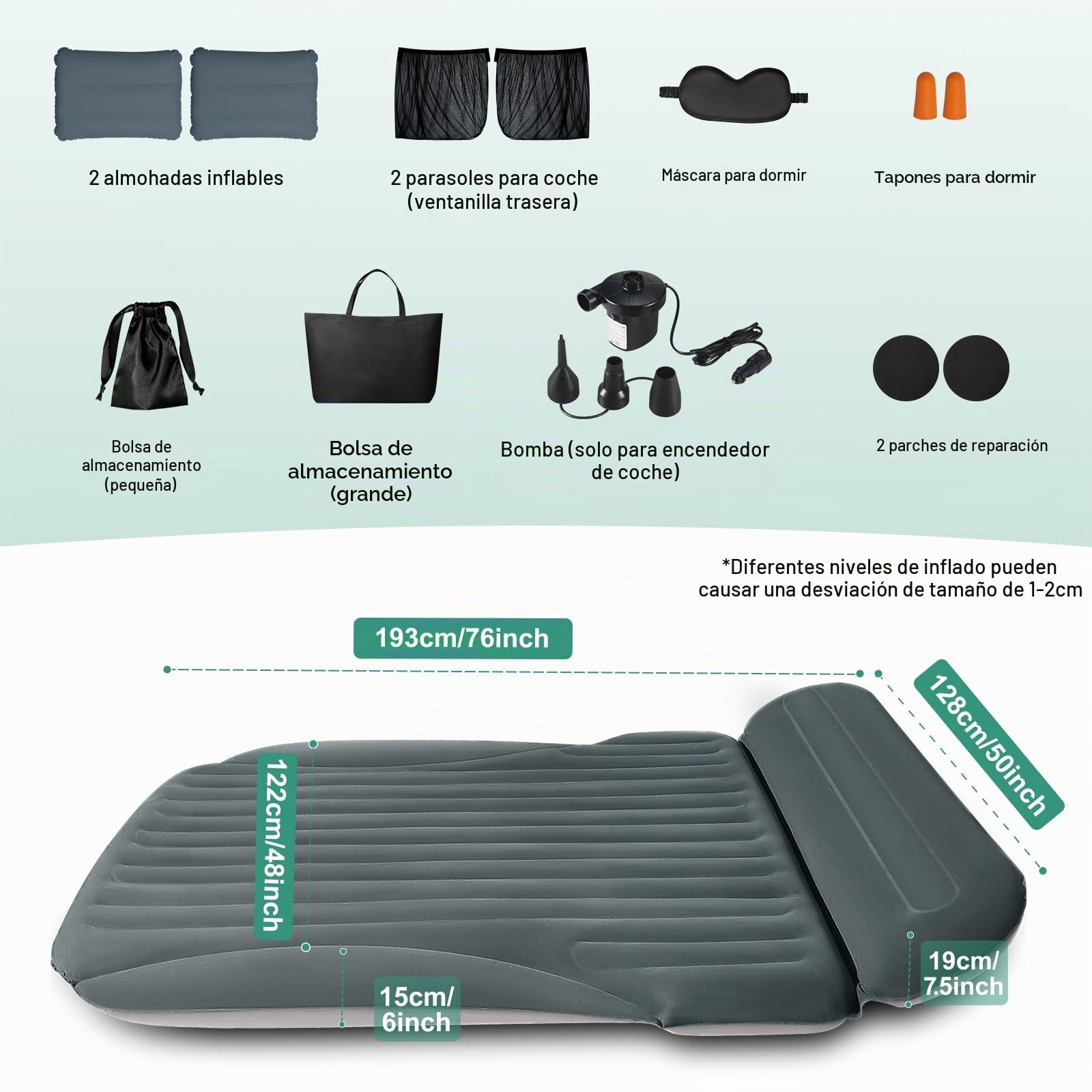 Ciremiv Colchón de Coche con los Accesorios más completos para Dormir de Coche, a Prueba de Fugas, cómodo y Duradero, colchón de Aire para Coche, Camas de Aire con Bomba de Aire, para SUV Minivan MPV