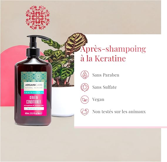 Arganicare | Keratin Professional Duo | Shampoo + Conditioner Set | Smoothness & Sleek Finish | For processed or heat-styled hair | 2 x 400 ml