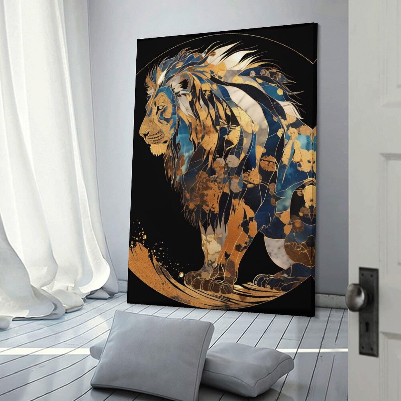 Junmoney Abstract Lion Art Canvas Wall Decor, 24x36inch(60x90cm), for Apartment Walls, Studios Or Work Areas, Decorative Canvas Decor for Home Updates