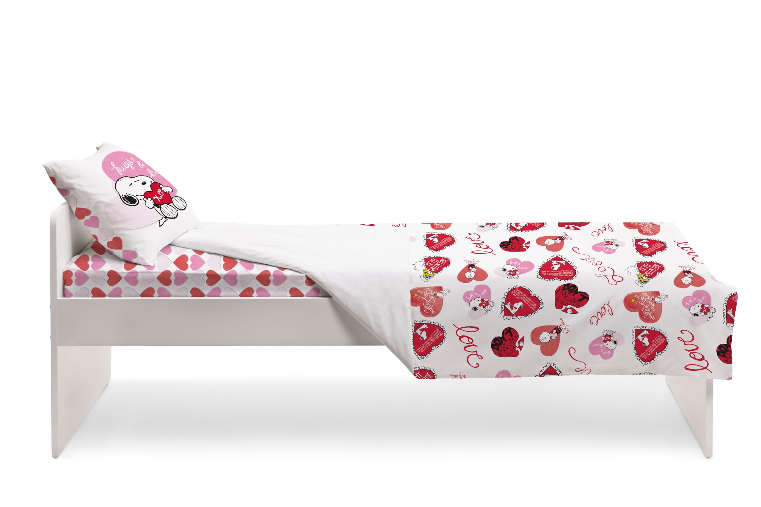 Set Lenzuola Singolo Snoopy - Completo Letto Cuori E Baci, 100% Cotone, Ufficiale Peanuts - Foto 6