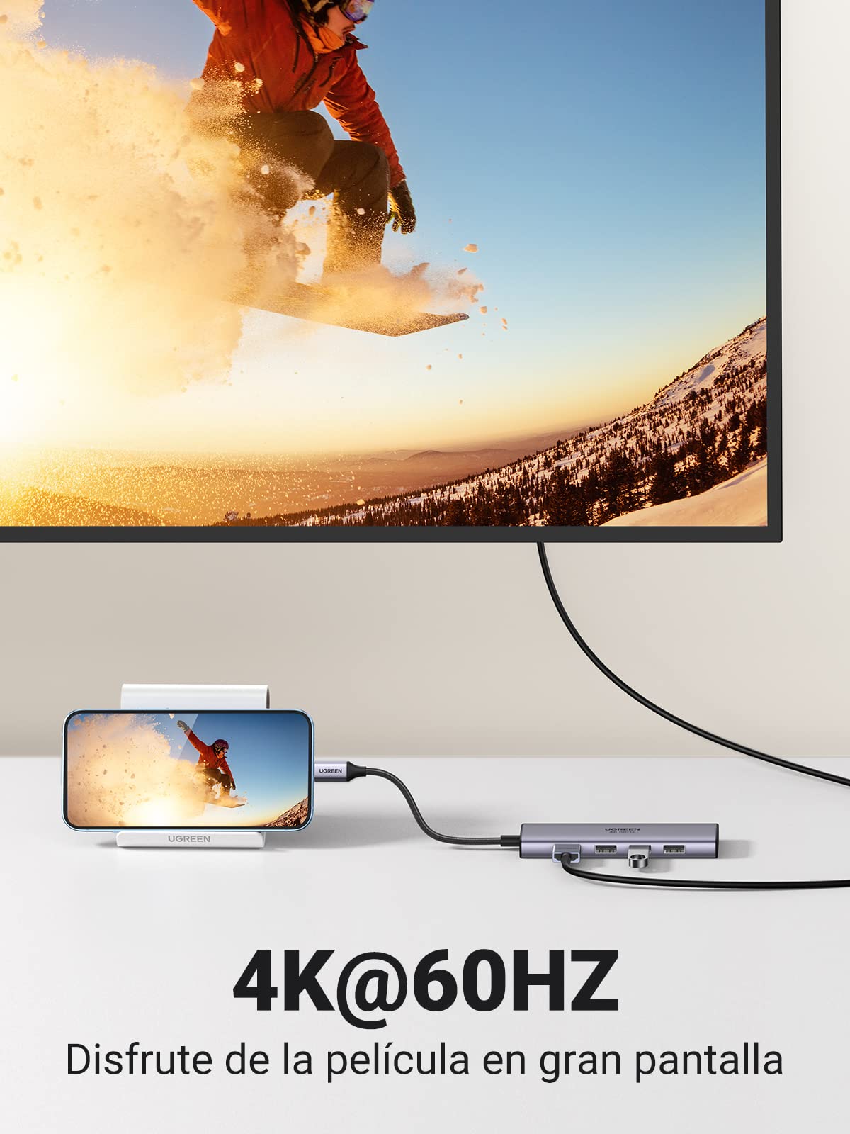 UGREEN Hub USB C 4K 60Hz, 6 En 1 USB C Hub a HDMI 4K 60Hz, USB 3.0 Hub, Lector Tarjeta SD TF, Adaptador USB C Compatible con Macbook Air M1 Macbook Pro 2020 2019 XPS 15, iPad Pro 2021 2020, Galaxy S22