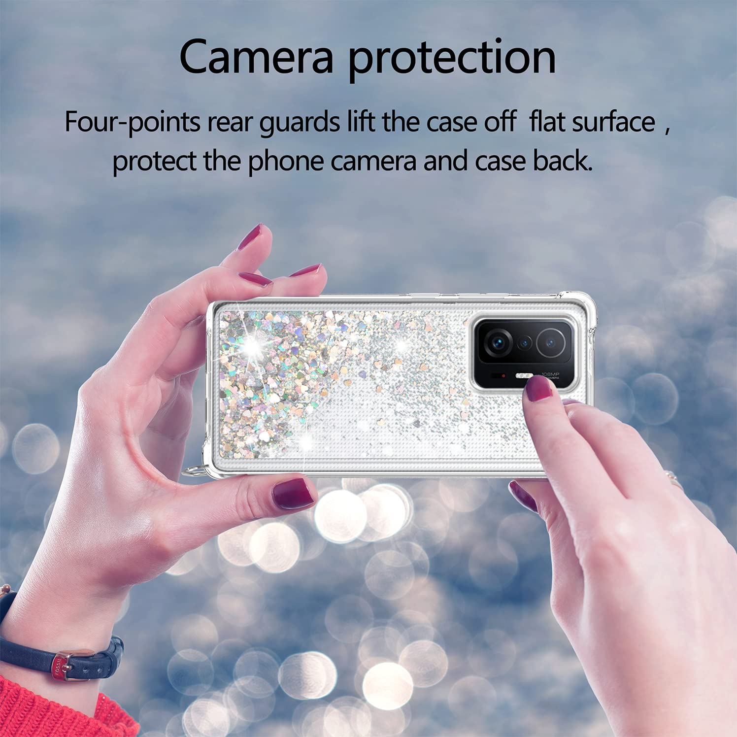 Handyhülle Mit Kette Für Xiaomi Mi 11T / 11T Pro – Glitzer-Treibsand, TPU, 1,35 M Band, Bewegliches Design