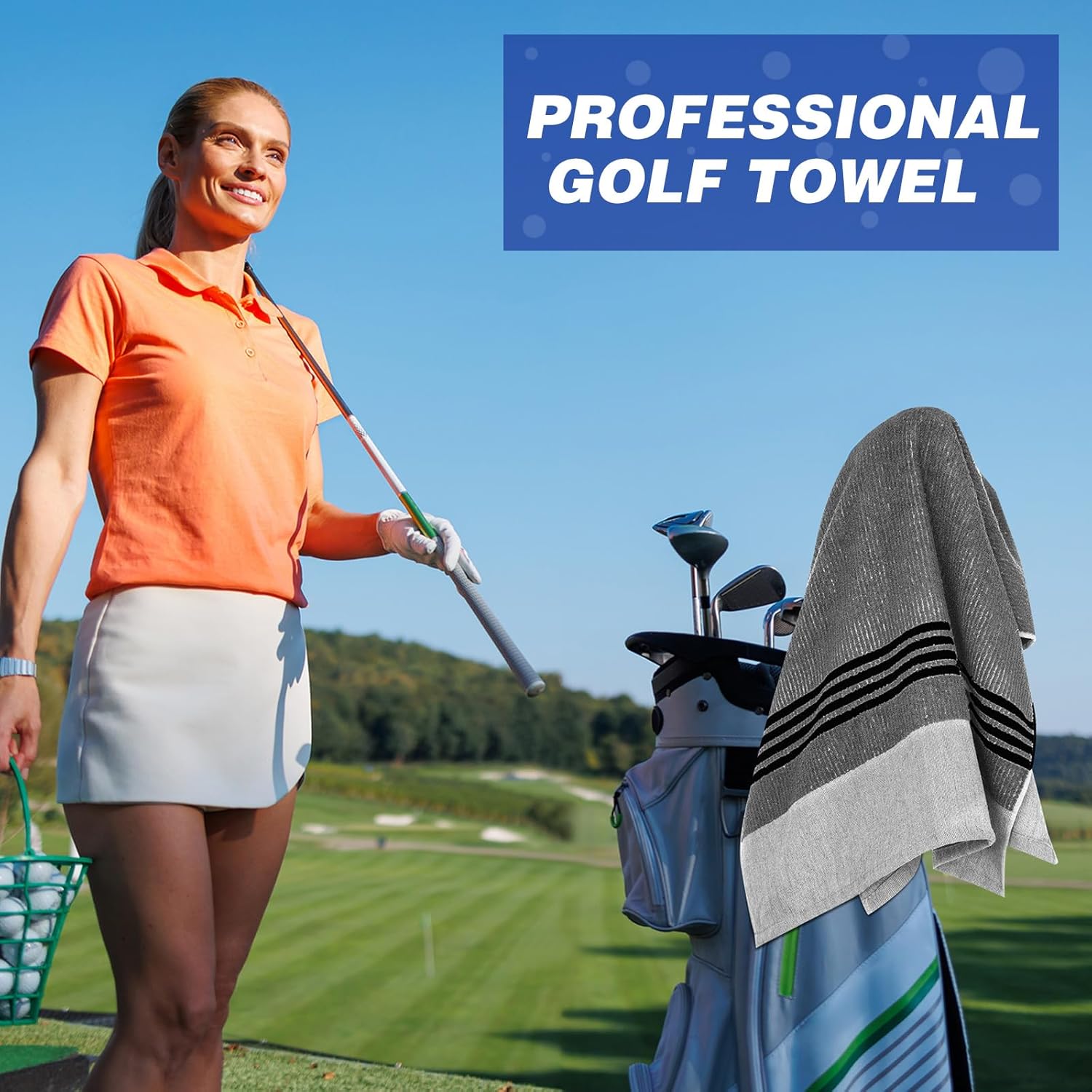 2 Pcs Caddy Golf Towel Extra Large 22''x 44'' Cotton Camping Sport Golf Gift Towel, Absorbent, Center Cut Cart Accessory for Man Golfers(Grey, White) - Image 6