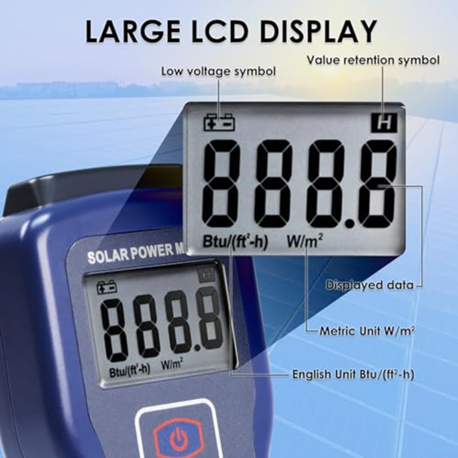 Testeur d'irradiance solaire, compteur d'énergie solaire, données de mesure de haute précision pour un temps d'échantillonnage rapide, large plage de longueurs d'onde