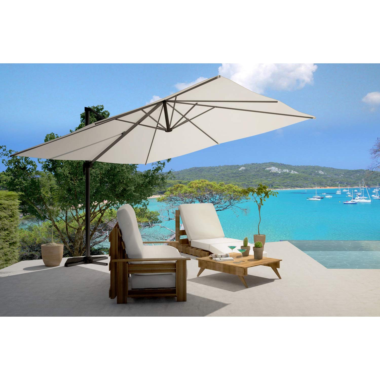 CONCEPT USINE Parasol Déporté Rectangulaire CESARE Écru Alu 3x4 m