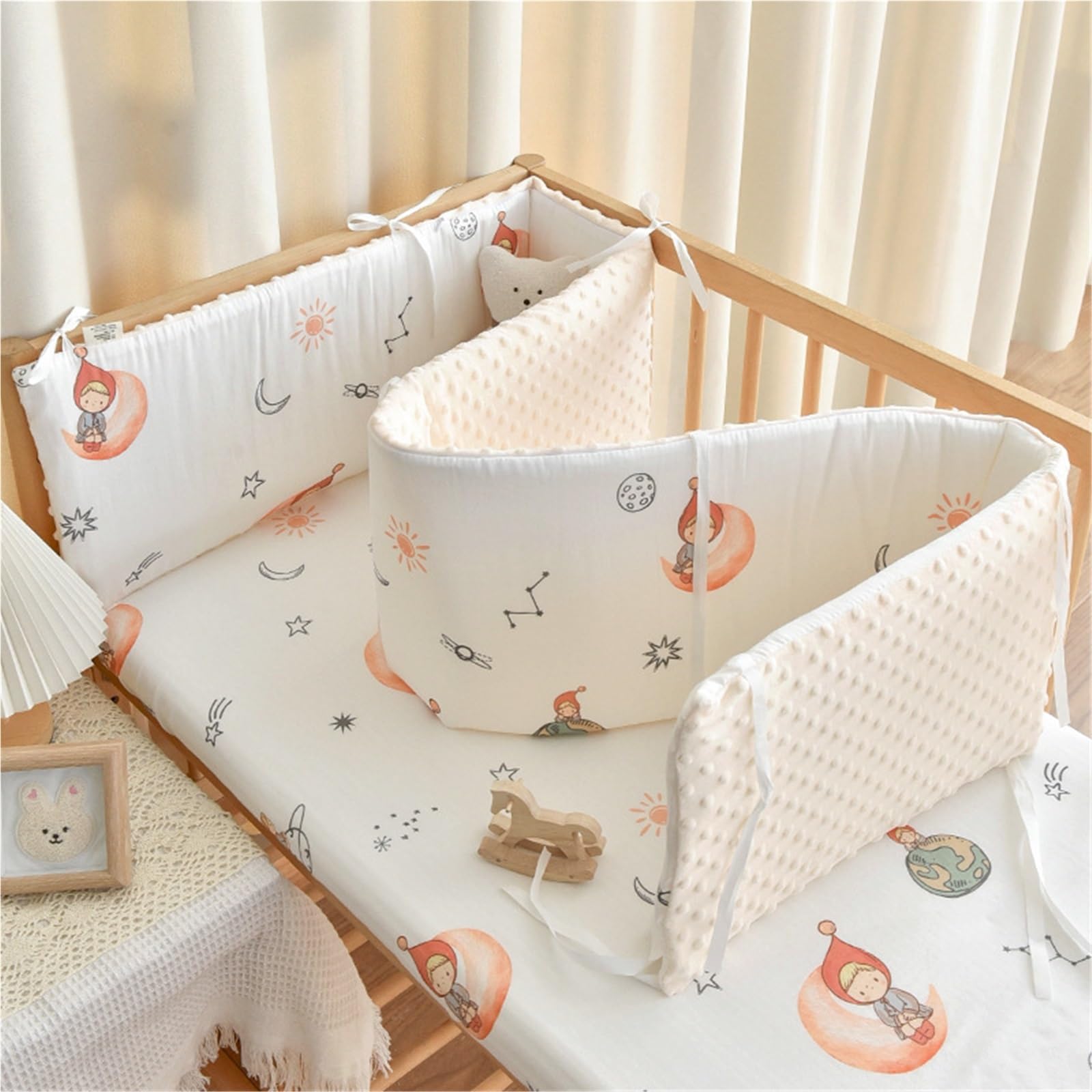 Sohodoo Cot & Crib Protection - Breathable Mesh Liner, Soft Padded Rail Covers & Headboard Protector | 360° Bed Side Guarding(C,200-28cm)