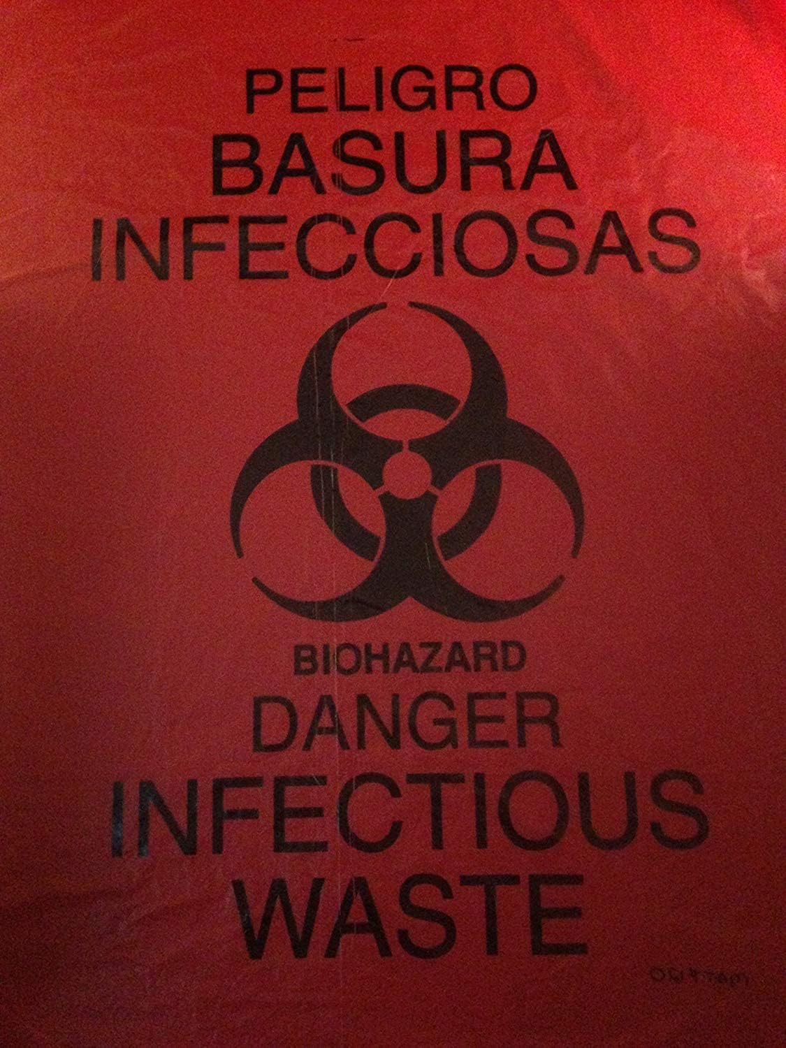 STH-1124 Biohazard Waste Disposable Bag, 7-10 Gallon Capacity, 24" L x 24" W .43 mil, Medium, Red, Pack of 100