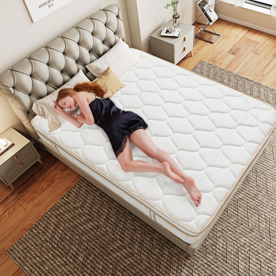 Miniatura 9 de Colchón híbrido King de 12 pulgadas, colchón híbrido en una caja con espuma viscoelástica y resortes ensacados para alivio de presión, colchón de