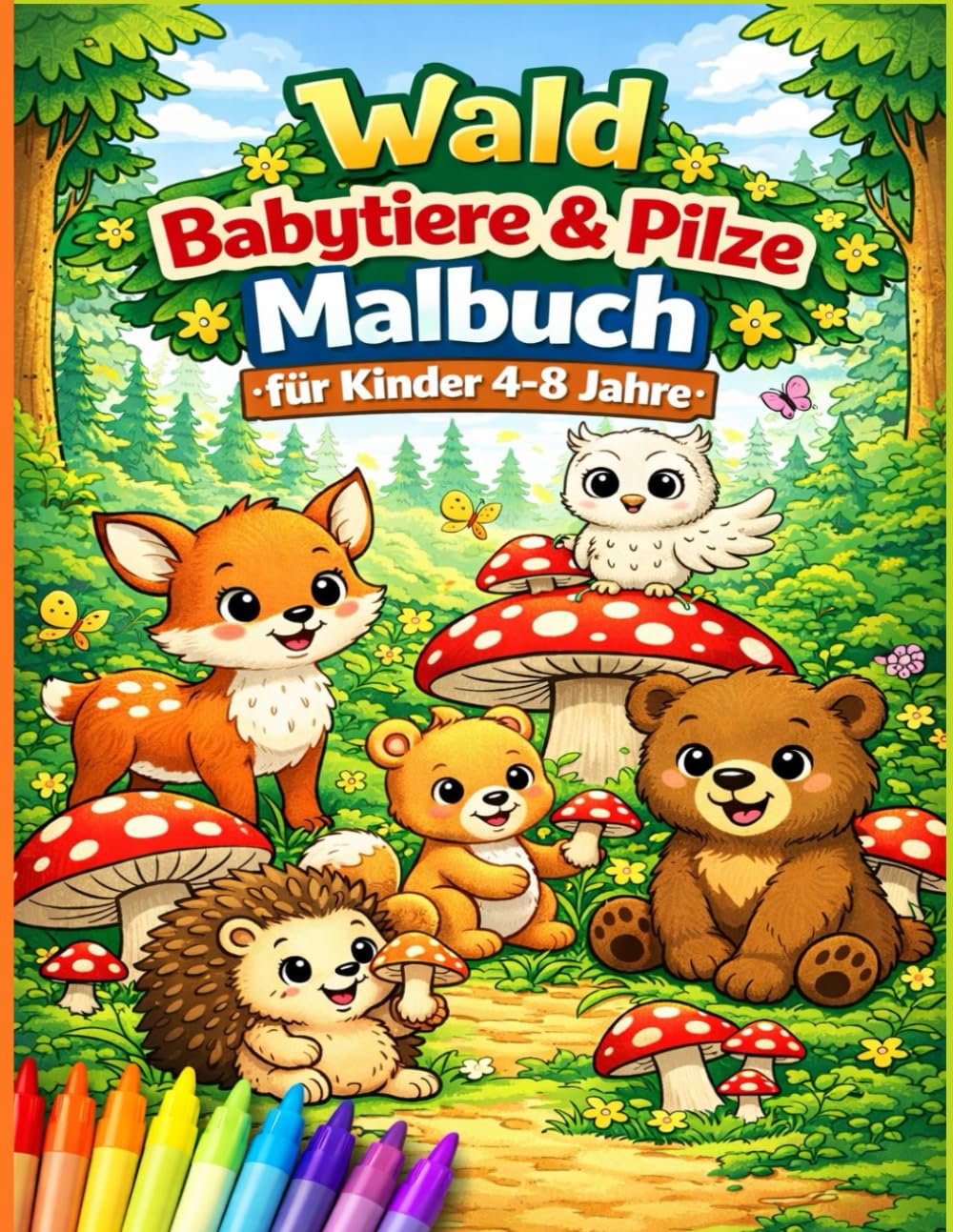 Wald Babytiere & Pilze Malbuch für Kinder 4–8 Jahre: Niedliche Waldtiere mit großen Motiven und dicken Linien für entspanntes Ausmalen