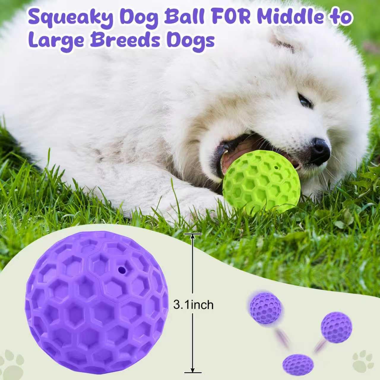 Giocattoli per cani che scricchiolano per masticatori aggressivi, Palline per cani indistruttibili per masticatori aggressivi, Palline viola cigolanti per cani, Giocattoli interattivi per