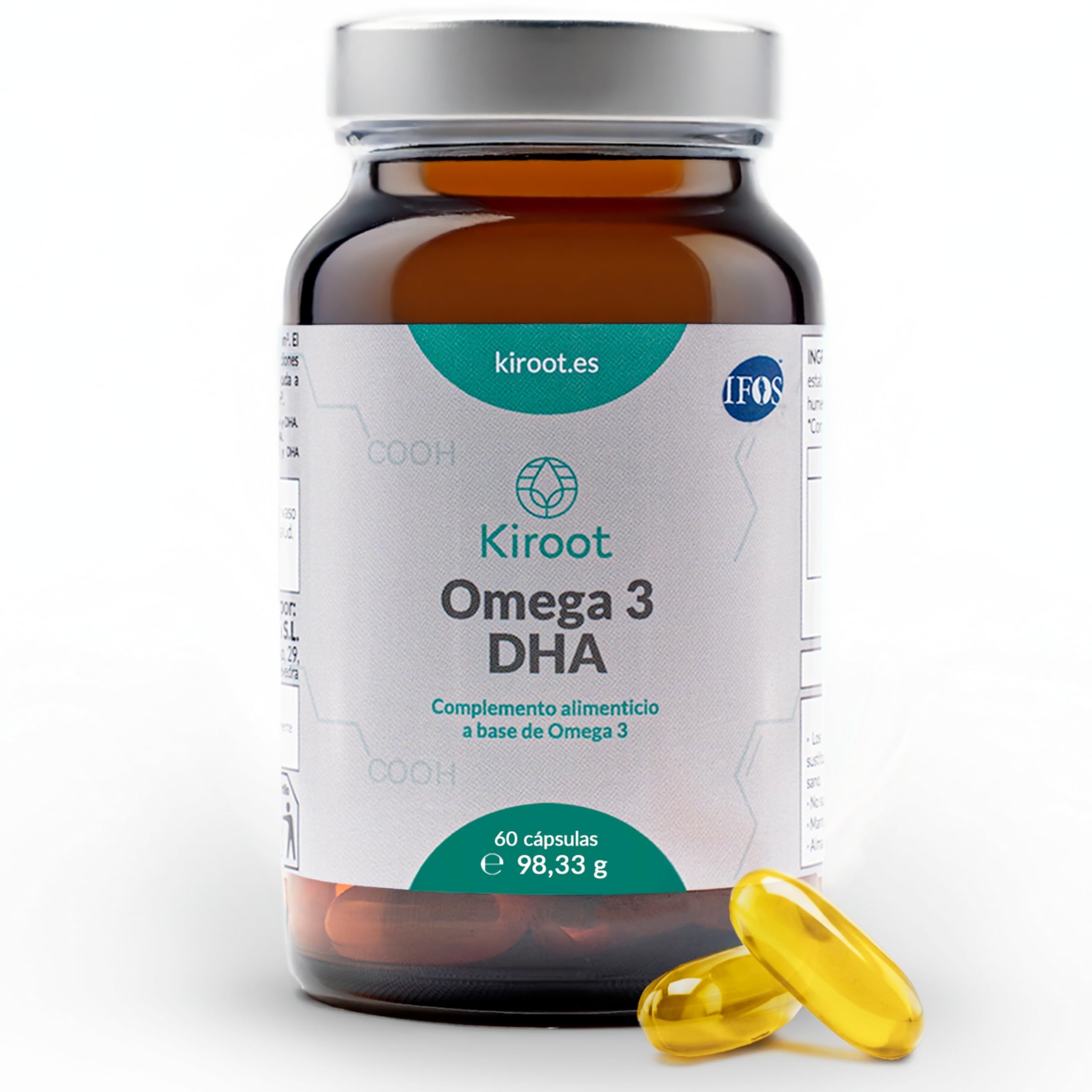 Kiroot Omega 3 DHA Alta Concentración | 60 Perlas - 1 Mes | Apoyo a Corazón, Cerebro y Visión | Triglicéridos Normales | IFOS | Sin Gluten Sin Lactosa
