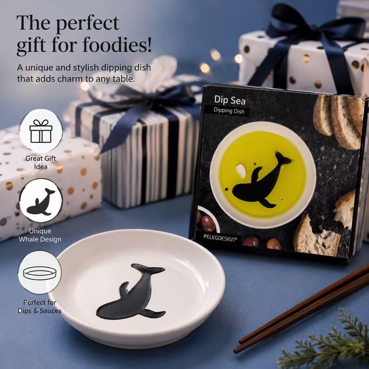 Whale Shaped Divided Dipping Sauce Dish,Whale Sushi Plate(White) 2PCS