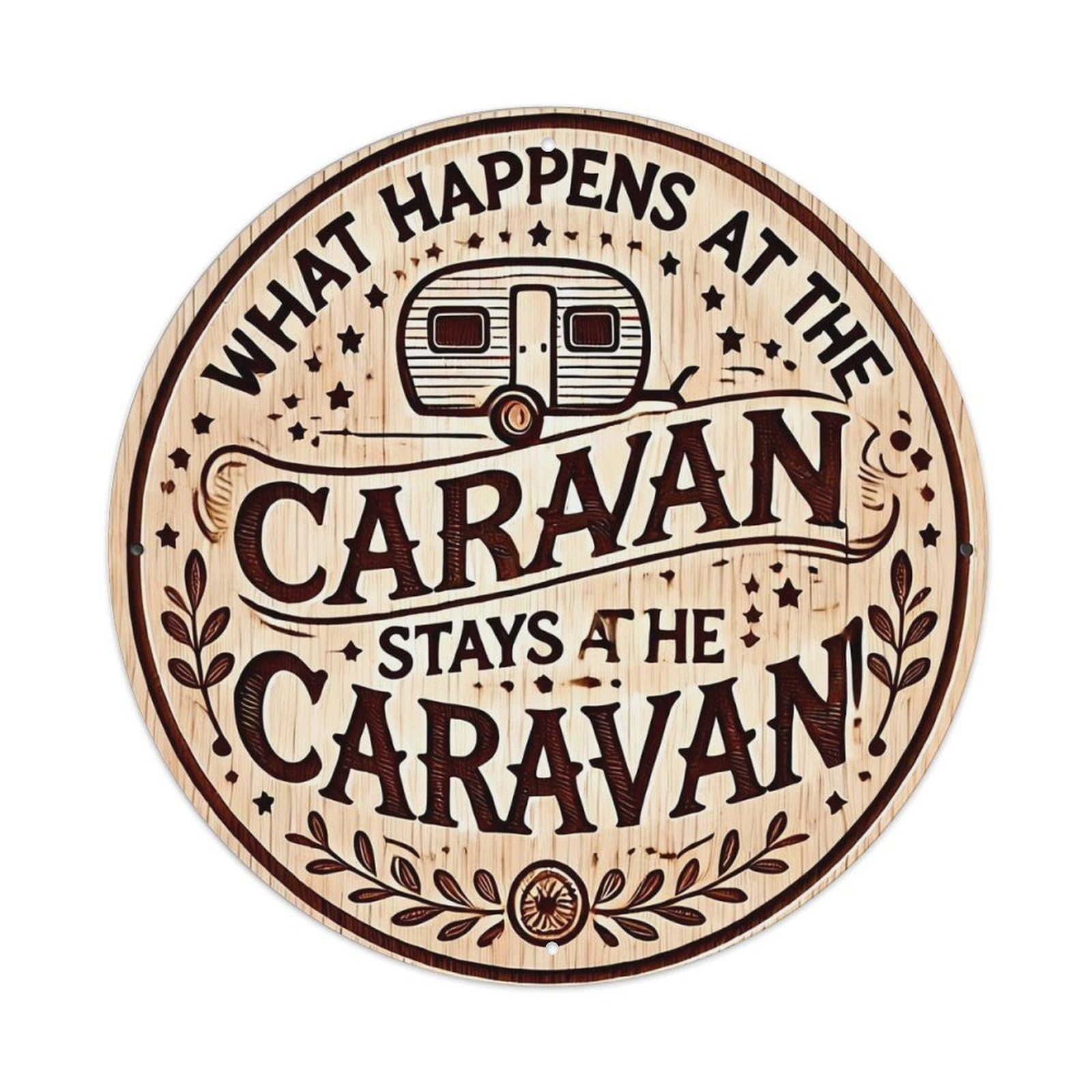 What Happens At The Caravan Tin Sign Metal Poster Vintage Metal Signs for Home Man Cave Bar Cafe Kitchen laundry room Wall Decorations 8x8 inches