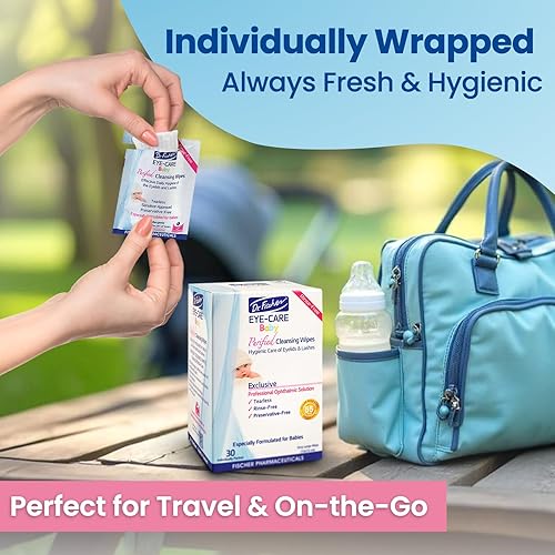 Miniatura 3 de Dr. Fischer Toallitas prémium para párpados para bebé, 60 unidades, prehumedecidas, hipoalergénicas, no irritantes, sin enjuague, recomendadas por