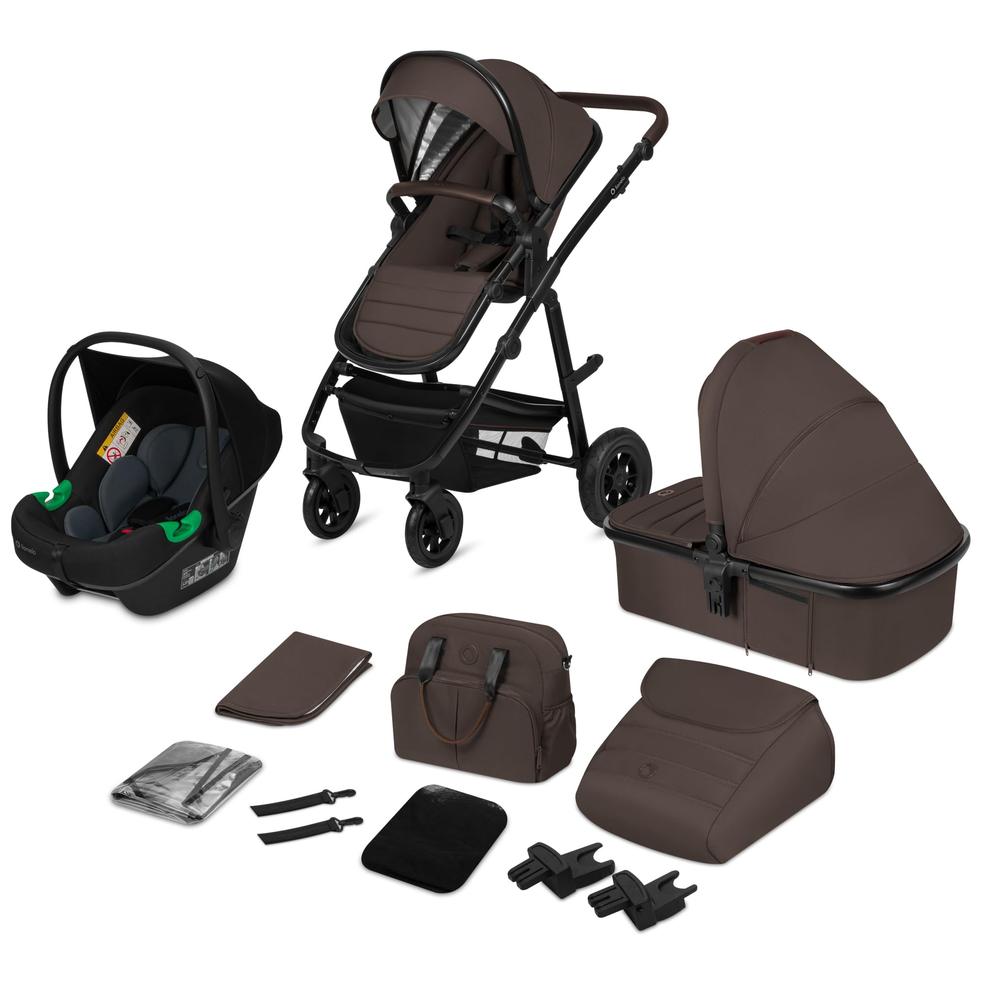 LIONELO Amber 3 in 1 poussette multifonctionnellle, ensemble poussette avec siège sport et nacelle fixe, sac, moustiquaire, couvrir, feuille de pluie mit siege auto
