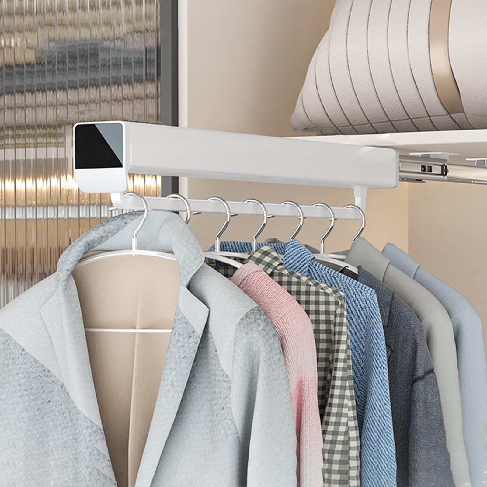 Sliding clothes rail, Wardrobe Clothes Hanger Rail, Aluminum Alloy, Retractable Sliding Hanging(White,57.5cm)