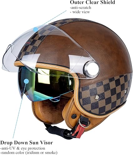 Miniatura 2 de Casco de Motocicleta de Doble Visera 34 de Cara Abierta para Hombres y Mujeres, Aprobado por DOT, Casco Semi-Abierto Retro Unisex, Casco de