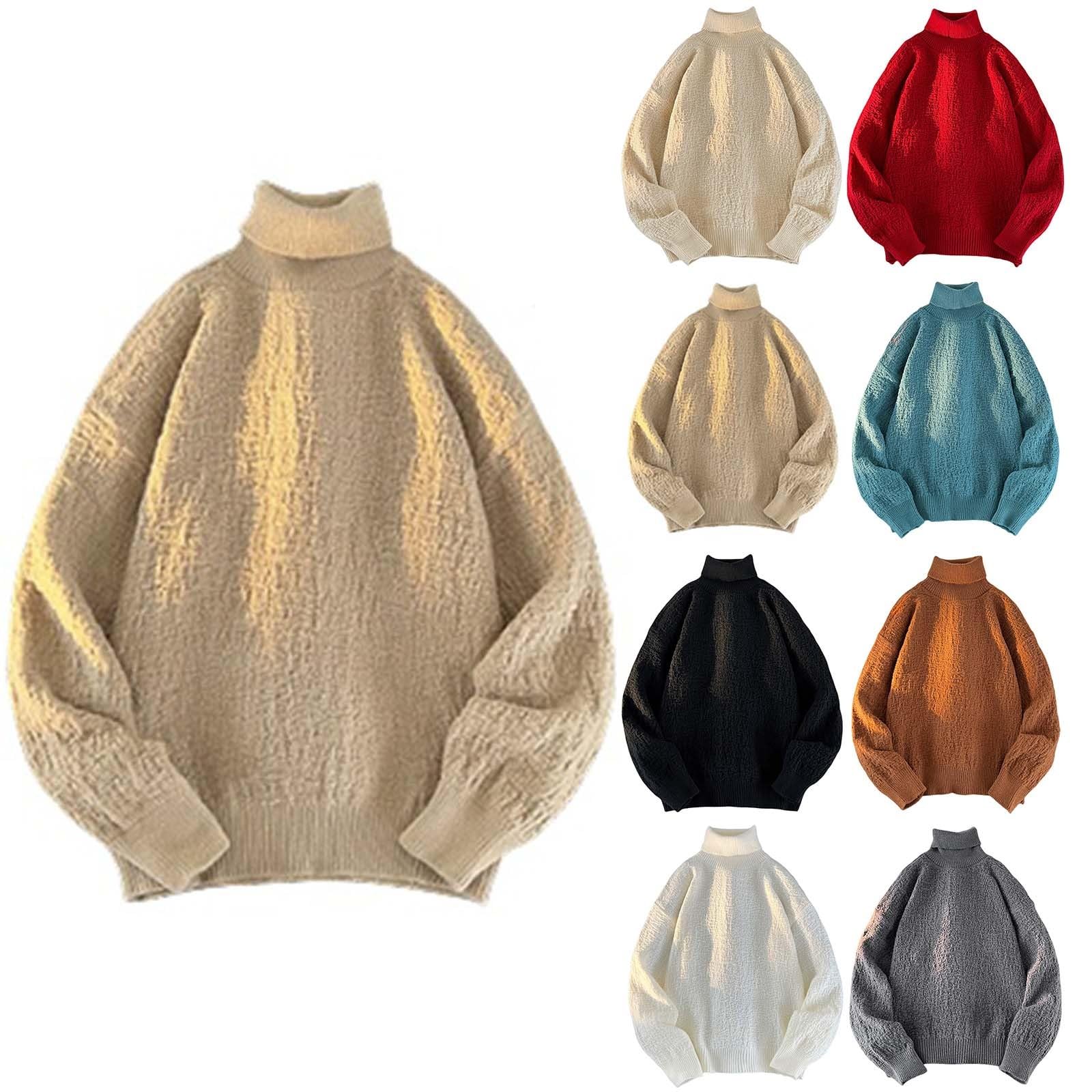 Męski sweter z golfem, wąski krój, dzianinowy sweter z wysoką rolką, zimowy ciepły sweter polo, koszulka dzianinowa, jednolity kolor, do pracy, sweter na co dzień dla mężczyzn