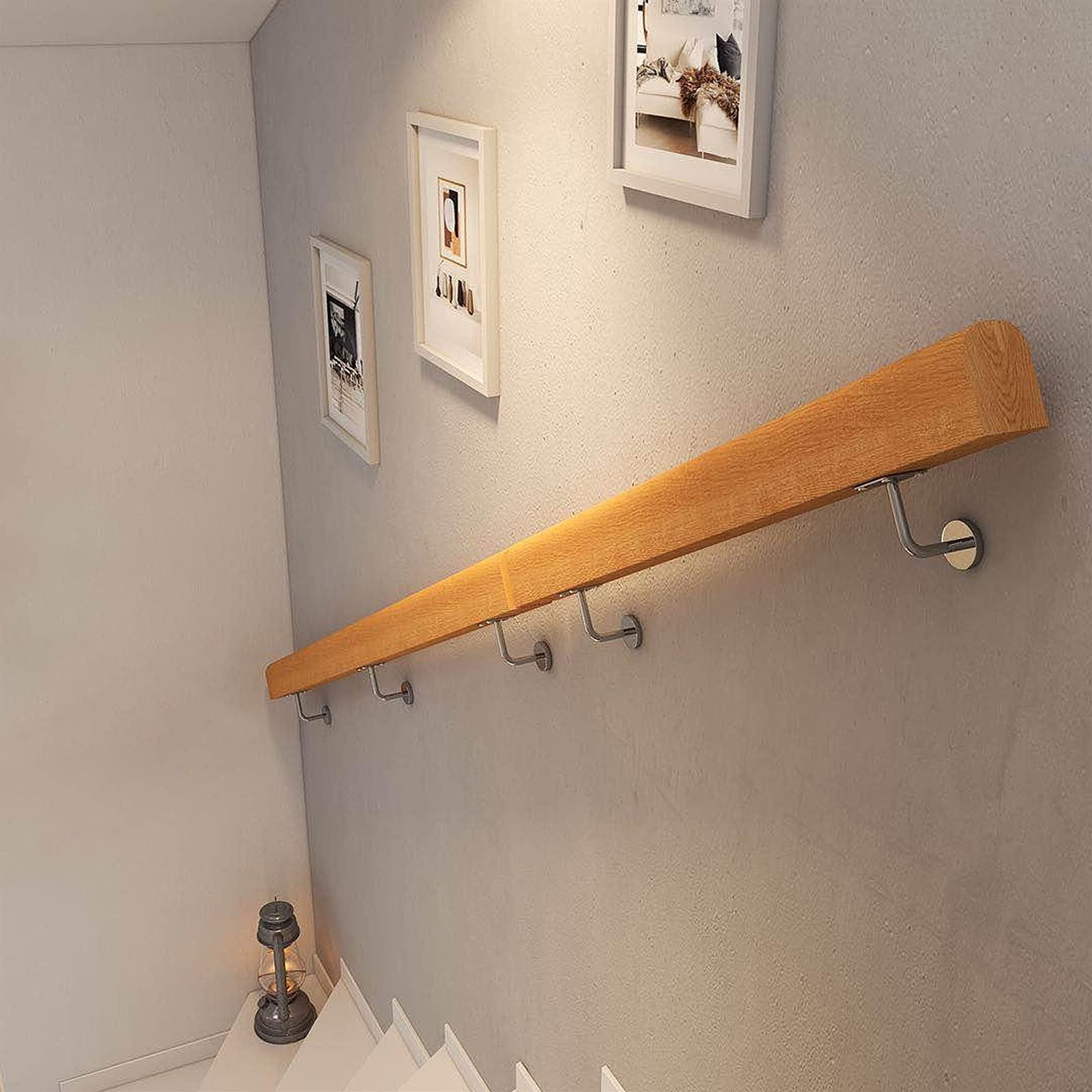 Rampe d'escalier en bois antidérapante de 200 cm avec supports pour la sécurité murale