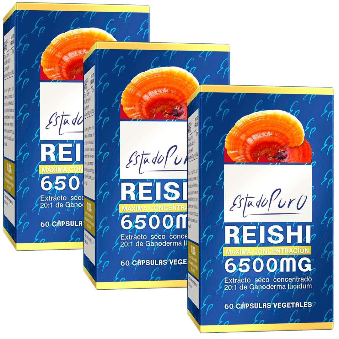 Reishi Estado Puro 6500mg con Vitamina C - Extracto Concentrado 20:1 de Hongo Ganoderma lucidum - Inmunidad y Antioxidante - 60 Cápsulas Vegetales de Tongil (Pack 3)