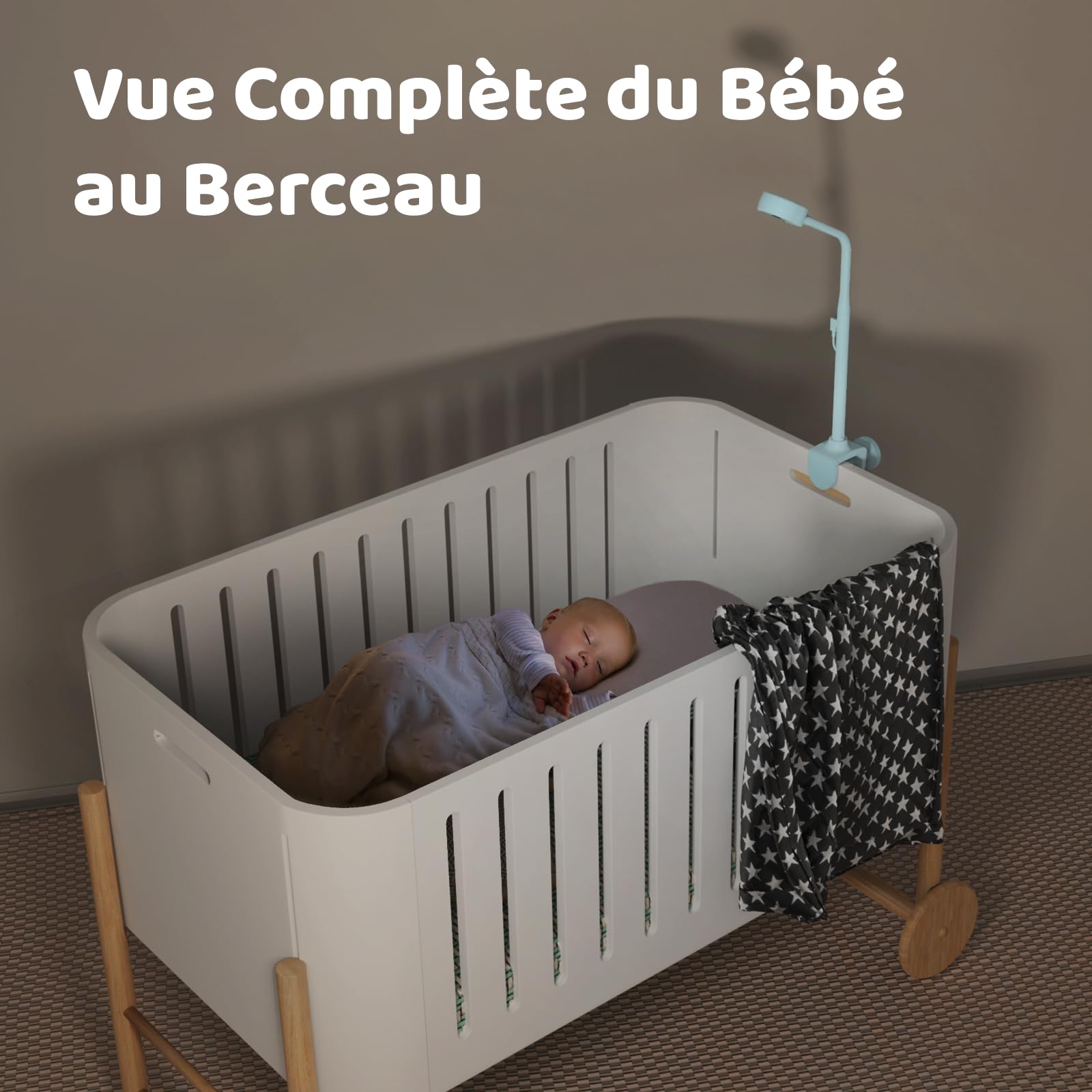 NETVUE 1080P Camera Bebe avec Support 4 en 1, Bleu Caméra Bebe avec App Gratuite, Vision Nocturne, Audio Bidirectionnel, Analyse du Sommeil, Berceuses, Détection de Mouvement