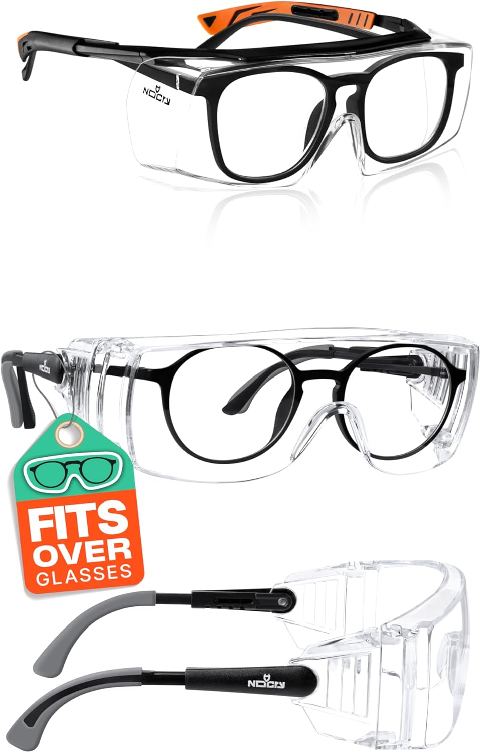 NoCry Safety Glasses Over Eyeglasses with Anti Scratch Wraparound Lenses, UV400 Protective Eyewear & Anti Fog Safety Glasses Over Eyeglasses — Anti Scratch SafetyGlasses with Side Shields