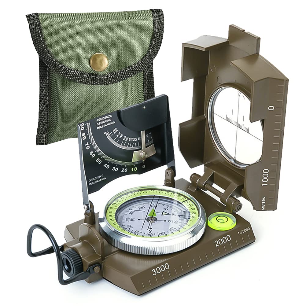 Military Compass, Hiking Compass for Survival with Lensatic Sighting, Luminous Navigation Compass Waterproof for Backpacking Orienteering Camping