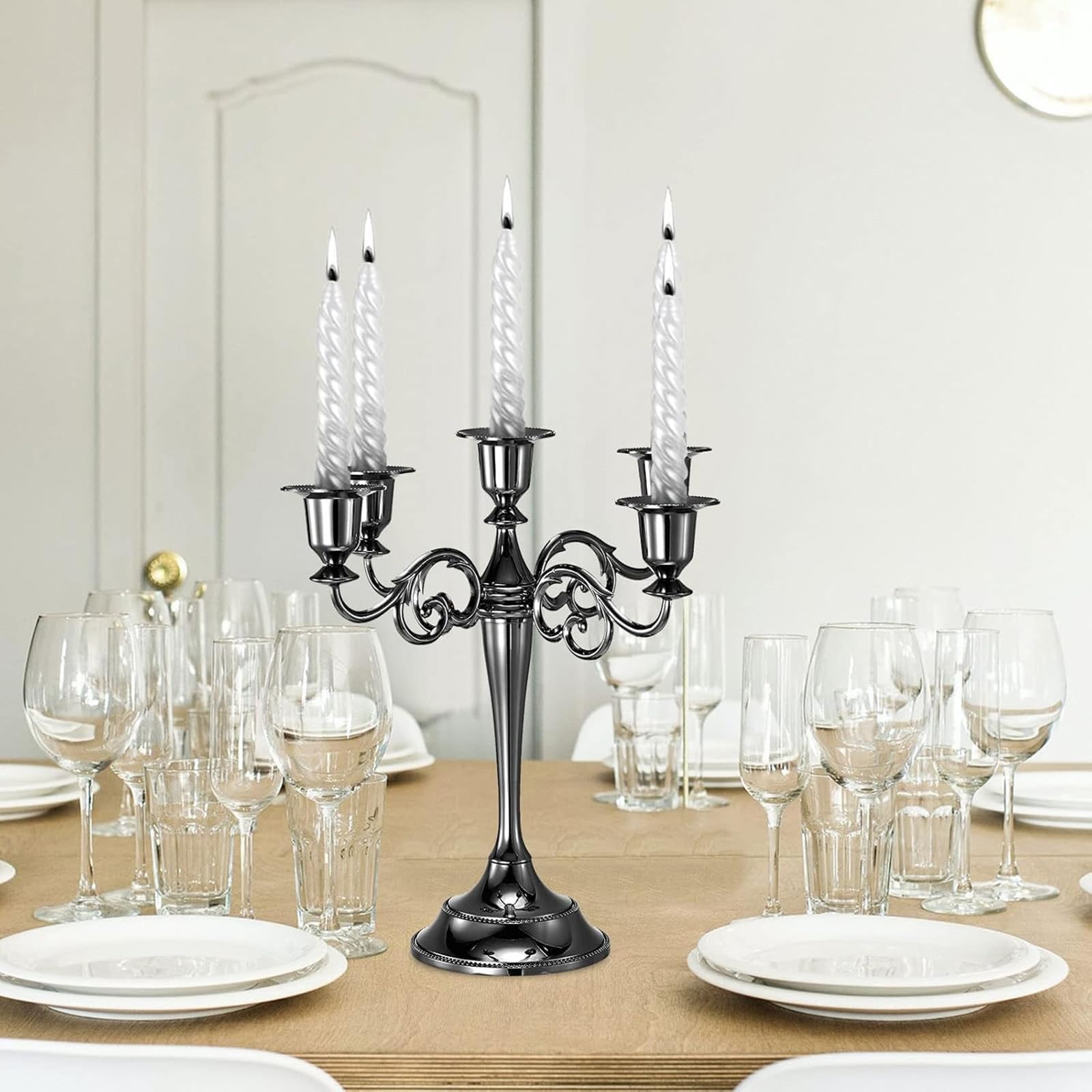 2 StüCk 3-Armiger KerzenstäNder Aus Schwarzem Metall, 25,4 cm, EuropäIscher Eleganter Kerzenhalter, KerzenstäNder FüR Hochzeit, Candlelight-Dinner, Weihnachtsfeste, Heimdekoration