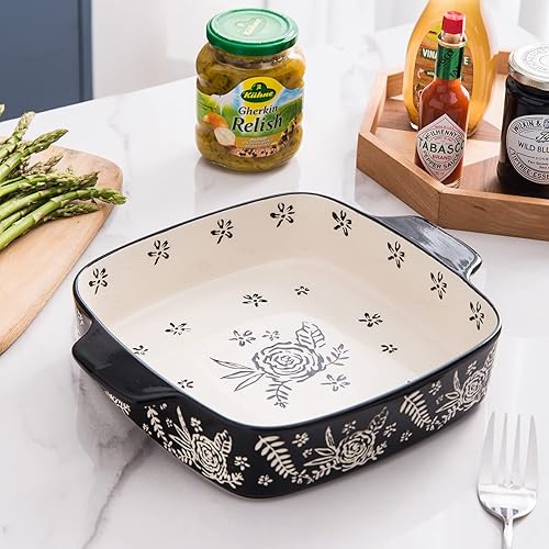 Miniatura 2 de Wisenvoy Bandeja para hornear de cerámica para brownies, bandeja para hornear de 9 x 9 pulgadas, cacerola para lasaña, juego de utensilios para