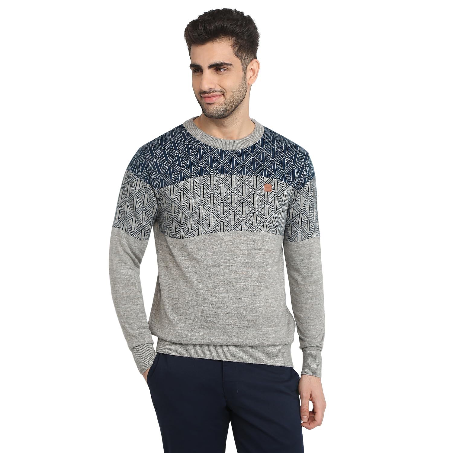 colorplus Men Regular Fit Jacquard Pattern Pure Acrylic Full Sleeve V Neck Casual Sweater-picture-10