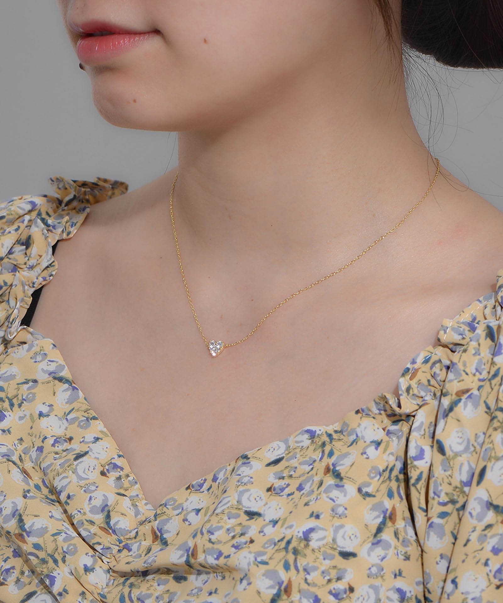 Collana Donna, Donna Oro Giallo Pendente a Cuore 7MM con moissanite Scintillante, Lunghezza 36+5cm