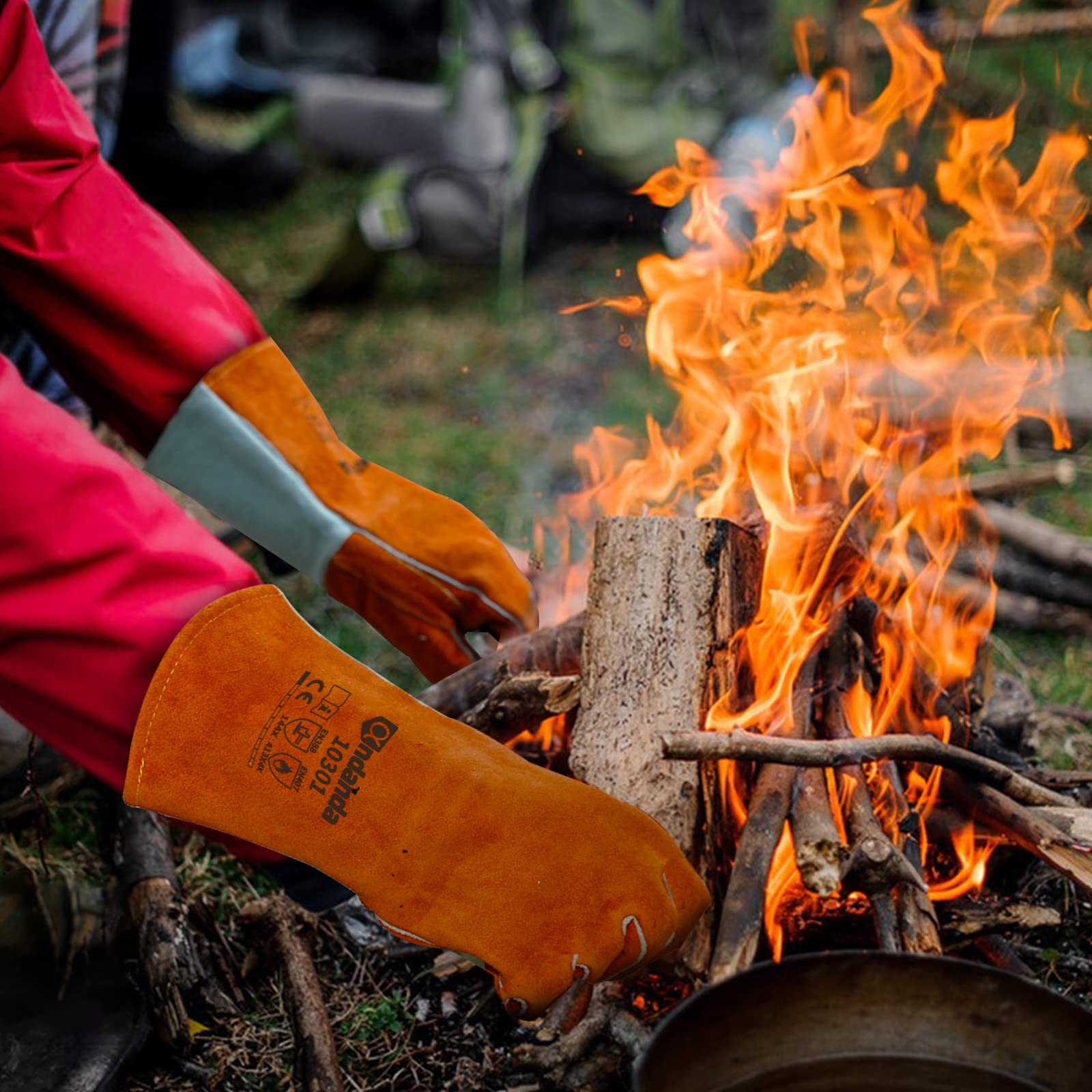 ANDANDA Gants de soudure en cuir forgé,33 cm,Résistants à la chaleur et au feu, les étincelles et les projections de soudure,Fonctionnent parfaitement pour les soudeurs