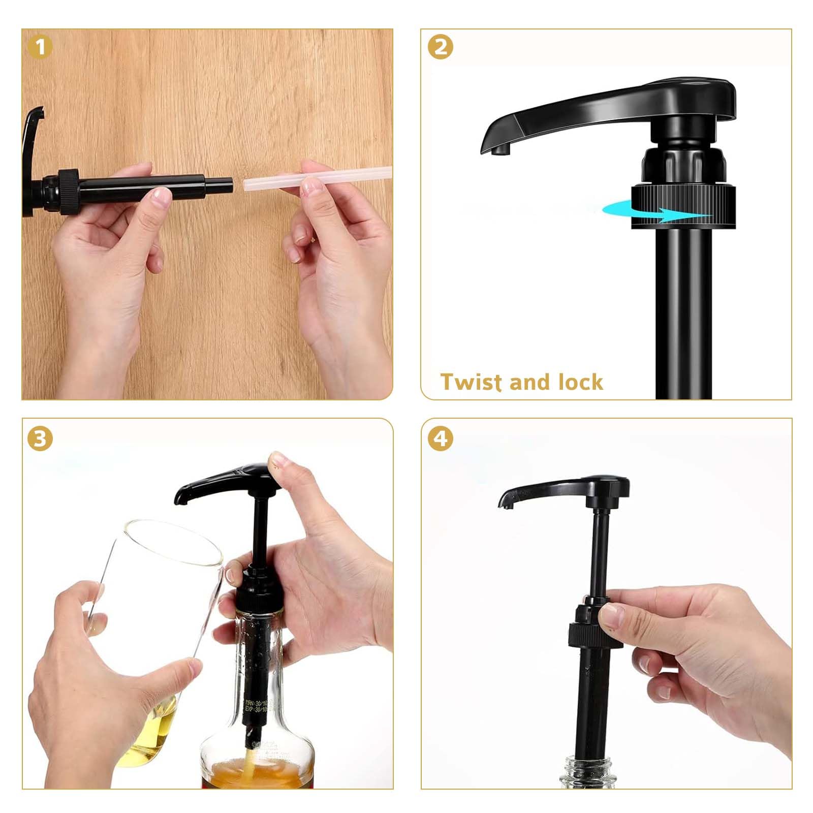 6 Pezzi Dispenser a Pompa per Sciroppo, Dispenser a Pompa, Dispenser Di Sciroppo Per Drink Succhi, Dispenser per Sciroppi, per Bottiglie da 500 ml a 1000 ml, Viene Fornito con Tubi Lunghi(Nero)