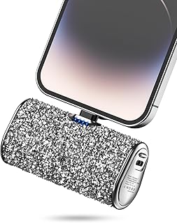 Abnoys Portable-Charger-Power-Bank - 6800mAh Dianmond Mini Portable Charger 5V3.1A Fast Charger Built-in iOS Plug and Flashlight Sparkly and Cute Battery Pack for iPhone(Silver)