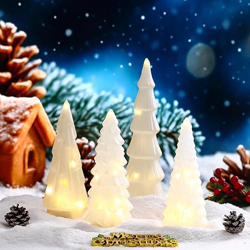Miniatura 6 de Riakrum 6 piezas de árbol de Navidad de vidrio blanco de 12, 10 y 8 pulgadas, decoración de árbol de Navidad de mercurio, pequeñas figuras de mesa