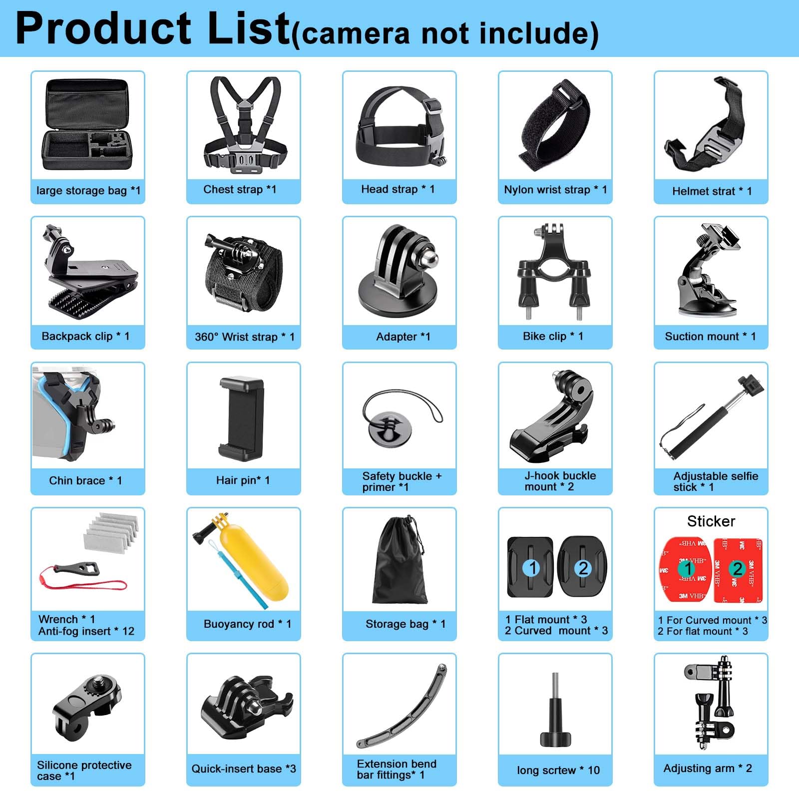 49 en 1 Kit d'accessoires pour Caméra d'action Compatible avec GoPro Hero 12 11 10 9 DJI OSMO 4 3 2,Kit Accessoires pour GoPro Hero,pour Tir Sportif Plein Air à Grande Vitesse