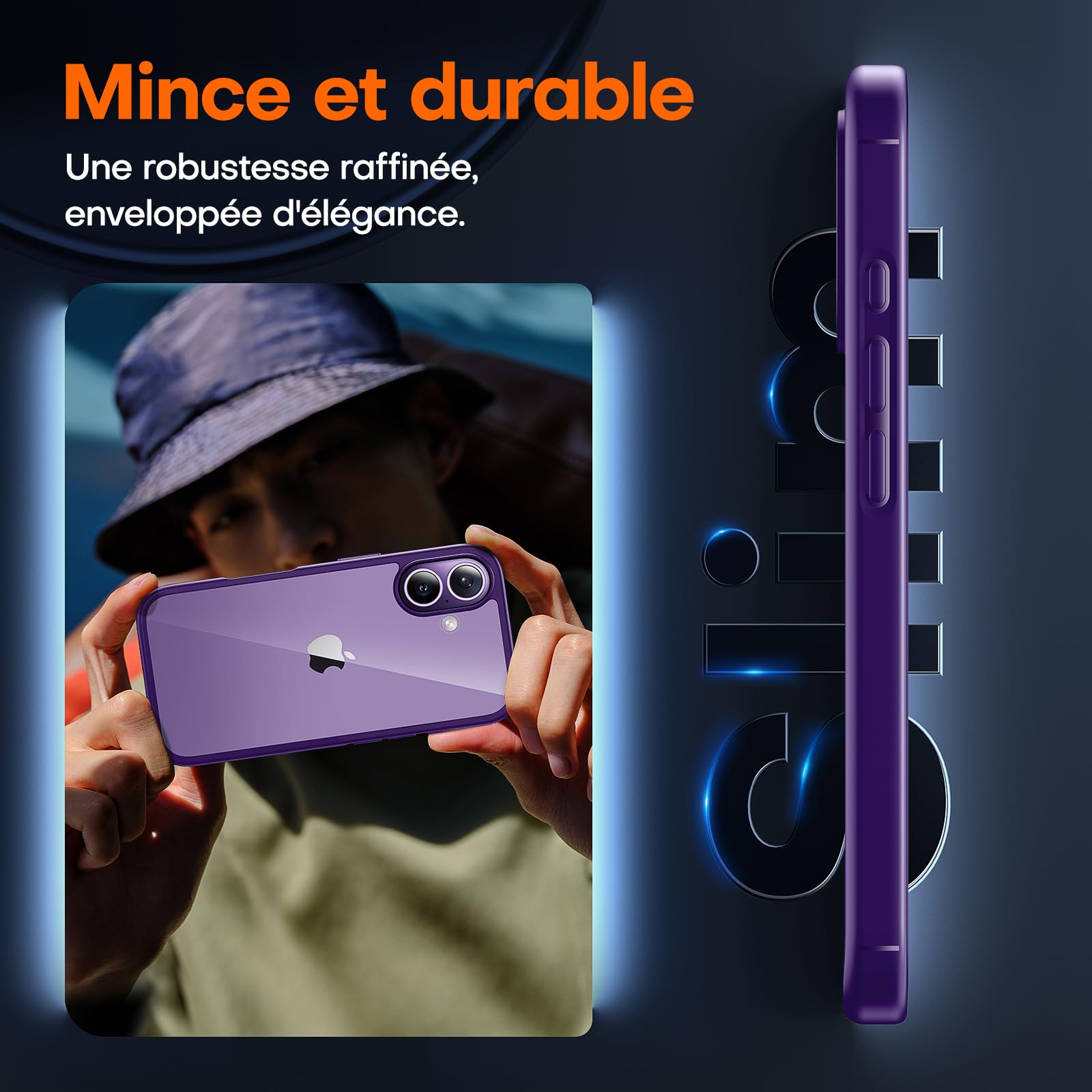 TAURI Coque pour iPhone 17 avec Protection D'écran en Verre Trempé, Protection Militaire, Coque Bumper Transparente Antichoc - Violet