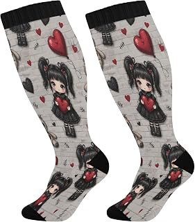 Dark Puppet Plus Size Printed Gradient Compression Knee-High Socks | Polyester, Single-side Printed, Reinforced Black Toe & Heel, Plus-Size, Running, Fitness, Travel, Daily Wear, Gift-Available