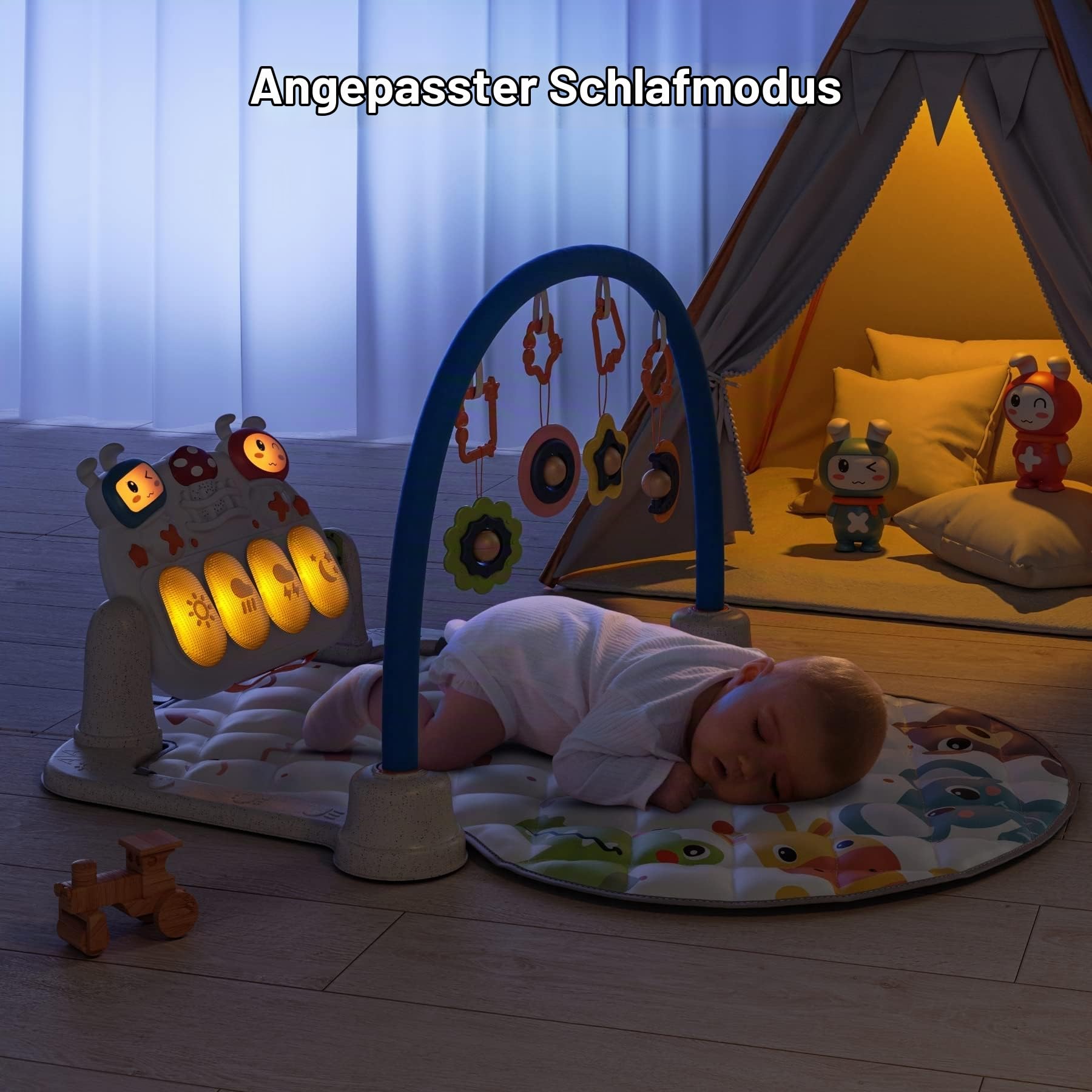 TUMAMA Baby Spielmatte,Krabbeldecke mit Musik und Lichtern,Spielmatte Baby mit Spielbogen,Baby Aktivitätsmatte,Lernspielzeug für Neugeborene Kleinkinder,Jungen und Mädchen(Animal)